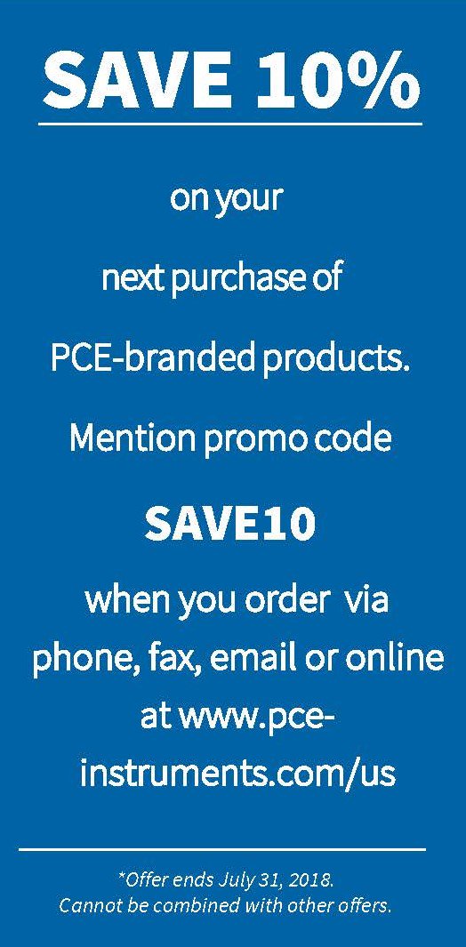 PCE_Americas's tweet photo. 10% off all PCE-branded products now through July 31st! Enter code SAVE10 to your cart before checkout or mention promo when ordering via phone, email or fax - https://t.co/bM5REki5hm #moistureanalyzer #hygrometers #viscometer #colormeter #foodscience #IFT18 #cowappreciationday https://t.co/cTKAlY3ReC