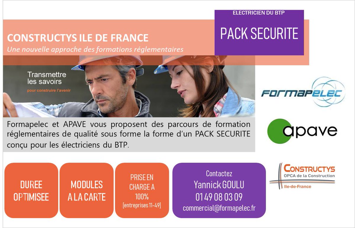 formapelec's tweet image. #FORMAPELEC vous propose en #IDF un #PACK #FORMATION #SECURITE pour les #électriciens du #BTP.  @FFIE_fr @DBTCEV @eQuarkfrance @ICseee @hagergroup @CAHORSgroup @SERCE_France @enedis @VINCIEnergies @Apave_Certif  @Constructys_  @enedis 
Plus d’infos :  formapelec.fr/formapelec-vou… …