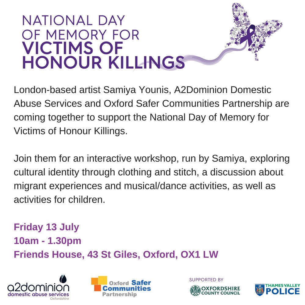 Tomorrow @A2Dominion are marking the National Day of Memory for Victims of Honour Killings with an interactive workshop at Friends House.