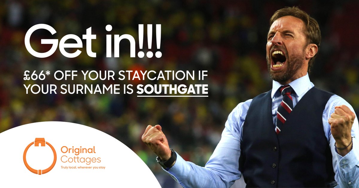 originalcotts's tweet photo. Calling all Southgates! We're offering you £66 off your 2018 staycation if your surname is Southgate. Further details can be found on our website https://t.co/VoVgtdgBQk. Join us in celebrating Southgate's success #southgatestaycation #southgateyouretheone #originalcottagesfamily https://t.co/0DNCtUJC7x