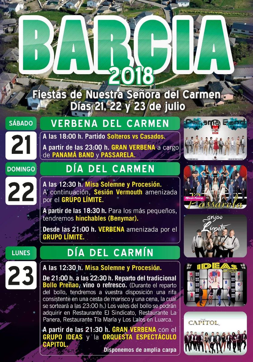 Ya están aquí las fiestas de Nuestra Señora del Carmen, en Barcia, del 21 al 23 de Julio, ¡no te las pierdas! #AyuntamientodeValdés