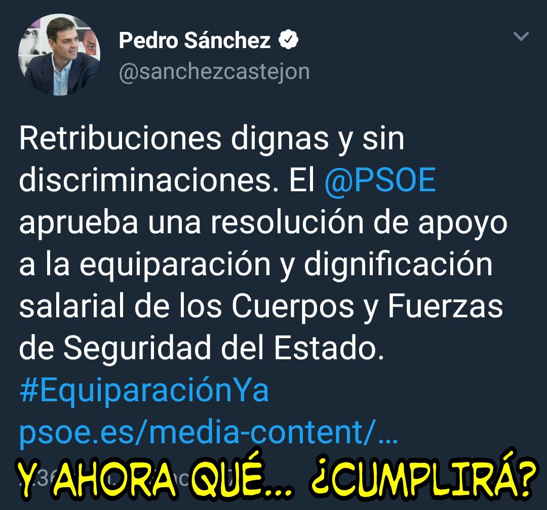 Fede_Valverde78's tweet photo. Sñor @sanchezcastejon ahora que está de Presidente del Gobierno....hará algo con la #EquiparacionYa ?? 
MISMO TRABAJO = MISMO SUELDO .
@JupolNacional @jusapol @jucilnacional 
@DLPEspana @SaraHispania @jafricote @JAGambero 
@MariaJamardoC https://t.co/z7aBF5GKIA