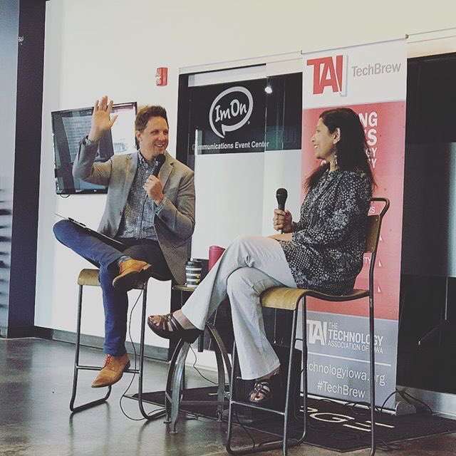 Fun morning during #TechBrew_Am at <a href="/ICMERGE/">MERGE Iowa City</a>  interviewing @StairWay_5 President @radhika_donald about #computer_science curriculum and engaging students. S/O to <a href="/ImOn_Comm/">ImOn Communications</a> for supporting local #edtech champions! #UniteIowaTech photo credit <a href="/HornIT/">Aaron Horn 🎗</a>