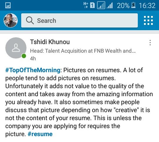 QhinisoF's tweet photo. Retweeted Amaru Shahab (@Mphi_KC):

Those who still add pics on CVs saying they want them to appear attractive take note.
#ResumeBuild
#EmploymentAlertBw 
Content is KEY https://t.co/xyGJjY1q8L