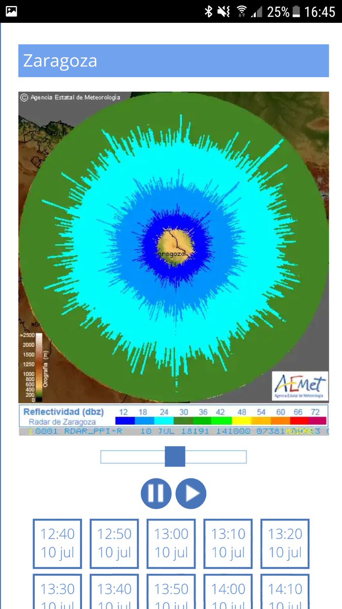 JoseR0mero's tweet photo. @AEMET_Esp curiosa imagen del radar de precipitación de Zaragoza el 10/7 a las 18.10h https://t.co/pVKWjBXK0N