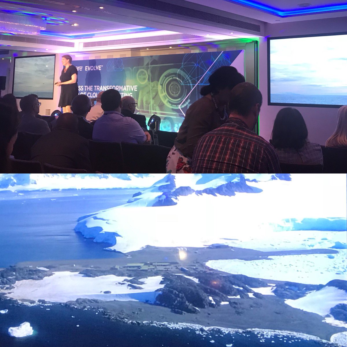KateLechowicz's tweet photo. Felicity Aston talking about her lonely trips to Antarctica #EvolveLondon @VMware_UK https://t.co/8jQaWS0mN6