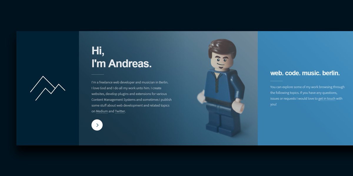 devmount's tweet photo. [update]
- Now with a photorealistic lifelike title image of me 🖼️
- Utilizing @getkirby CMS now ⚡️

#legoAvatar #kirby #loveSimplicity #horizontalScrolling #webdev #devmount https://t.co/3ZQZObs9MR