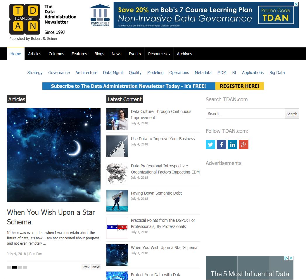 TDAN_com's tweet photo. Up your Data Game with fresh #datamanagement content on https://t.co/iSEn2yvLfR from @RSeiner @DataAviator @dgpros Mecca from @CMMI_Institute David Grover @thebibrewery @DScheilerKeller - #datagovernance #dataculture #EDM #SemanticDebt Data #Framework #datajargon and much more. https://t.co/GdR3o91KHv