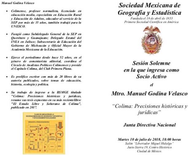 crvuelvas's tweet photo. Muchas felicidades al profesor Manuel Godina, quien hoy ingresa a la Sociedad Mexicana de Geografía y Estadística, la primera corporación científica de América. https://t.co/fg0ZIXCOxU