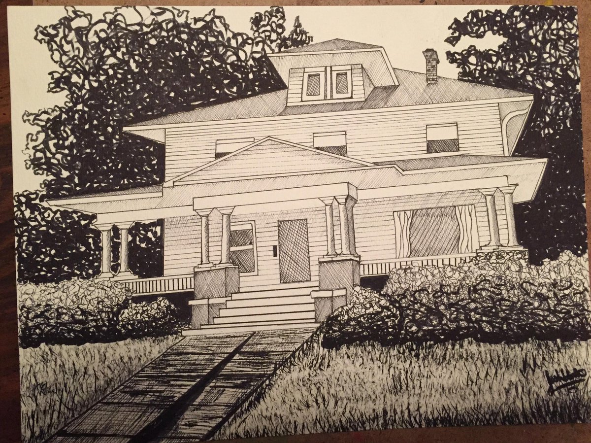 JRHvisualart's tweet photo. Check out this house drawing I just finished. A little out of my comfort zone. (SOLD) https://t.co/GPPc4sxkP4