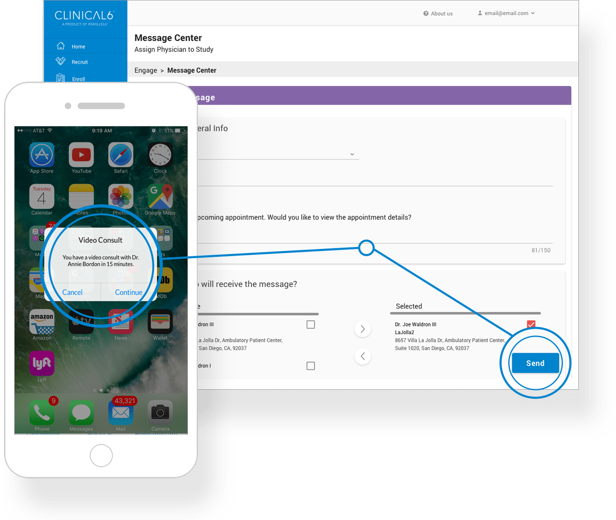 Parallel6's tweet image. RT @Clinical6mobile: The Engage module enables the clinical operations team to track missed appointments and reinforces compliance. Reminders go straight to the patient’s notification center on their mobile device. parallel6.com/engage/