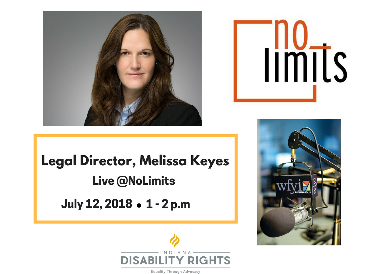 INDisRts's tweet photo. Make sure to tune in on July 12 from 1-2pm to listen IDR’s Legal Director, Melissa Keyes, speak on guardianship at @wfyi @WFYINews public radio’s news program "No Limits".
To listen online visit, https://t.co/YWUwSpwz4p #BecauseAdvocacy #DisabilityRights https://t.co/JjhA2ajsmE