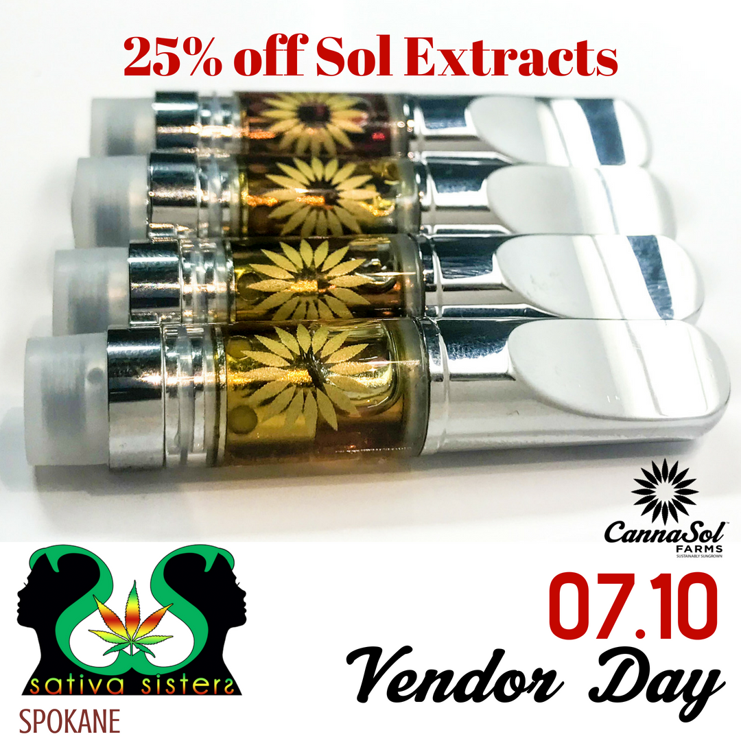CannaSolFarms's tweet photo. Hang out with CannaSol's Marketing Director at Sativa Sisters today from 10AM-3PM! All of our concentrates & carts are 25% OFF! #seventen #sativasisters #spokane #cannasol #cannasolfarms #cannabiscommunity #premiumsungrown #sungrown #lightdep #sustainablecannabis #seattlecannabis https://t.co/l5Y6K4Bgwd