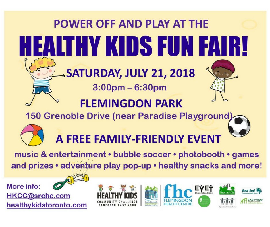 Save the date! The Healthy Kids Fun Fair 2018 is going to be the most exciting, engaging, and 100% FREE event of the summer! Join us on July 21 at Flemingdon Park for an afternoon of outdoor activities, snacks, entertainment, and games galore #HealthyKidsON #torontofamilies