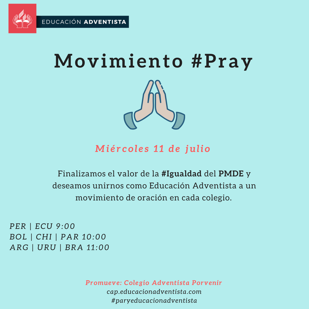 Te invitamos a que mañana dediques un tiempo especial a la oración en tu colegio 🙏.  Una iniciativa del Colegio Adventista Porvenir 🇨🇱️

#PMDE2018 #Igualdad #oración #MásQueEnseñanza