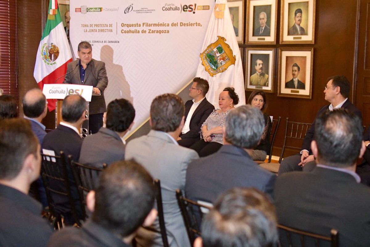 En impulso al arte y cultura de nuestro estado, el día de hoy llevamos a cabo la Toma de Protesta de la Junta Directiva de la Orquesta Filarmónica del Desierto de Coahuila. #FuerteCoahuilaEs #CoahuilaEsCultura