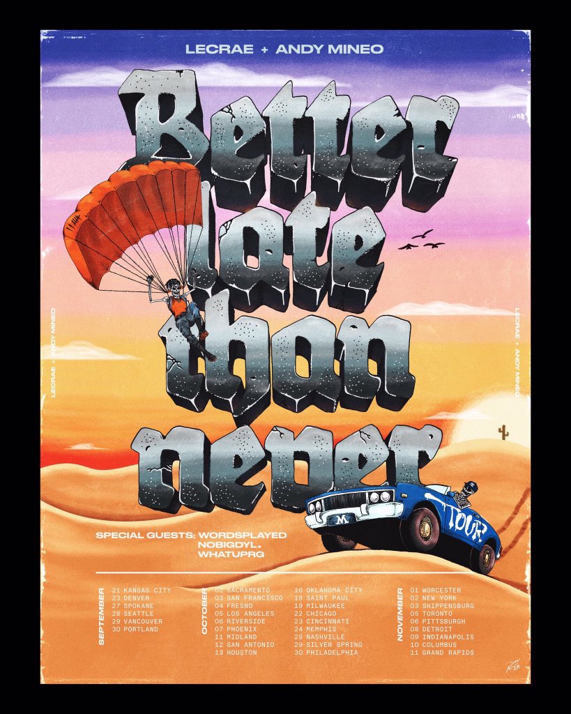 me and <a href="/WHATUPRG/">RAUL</a> going on tour with <a href="/lecrae/">Lecrae</a>, <a href="/AndyMineo/">It’s pronounced ‘mini-o’</a>, and <a href="/wordsplayed/">jaaahhn</a> this fall. let’s rage 💡