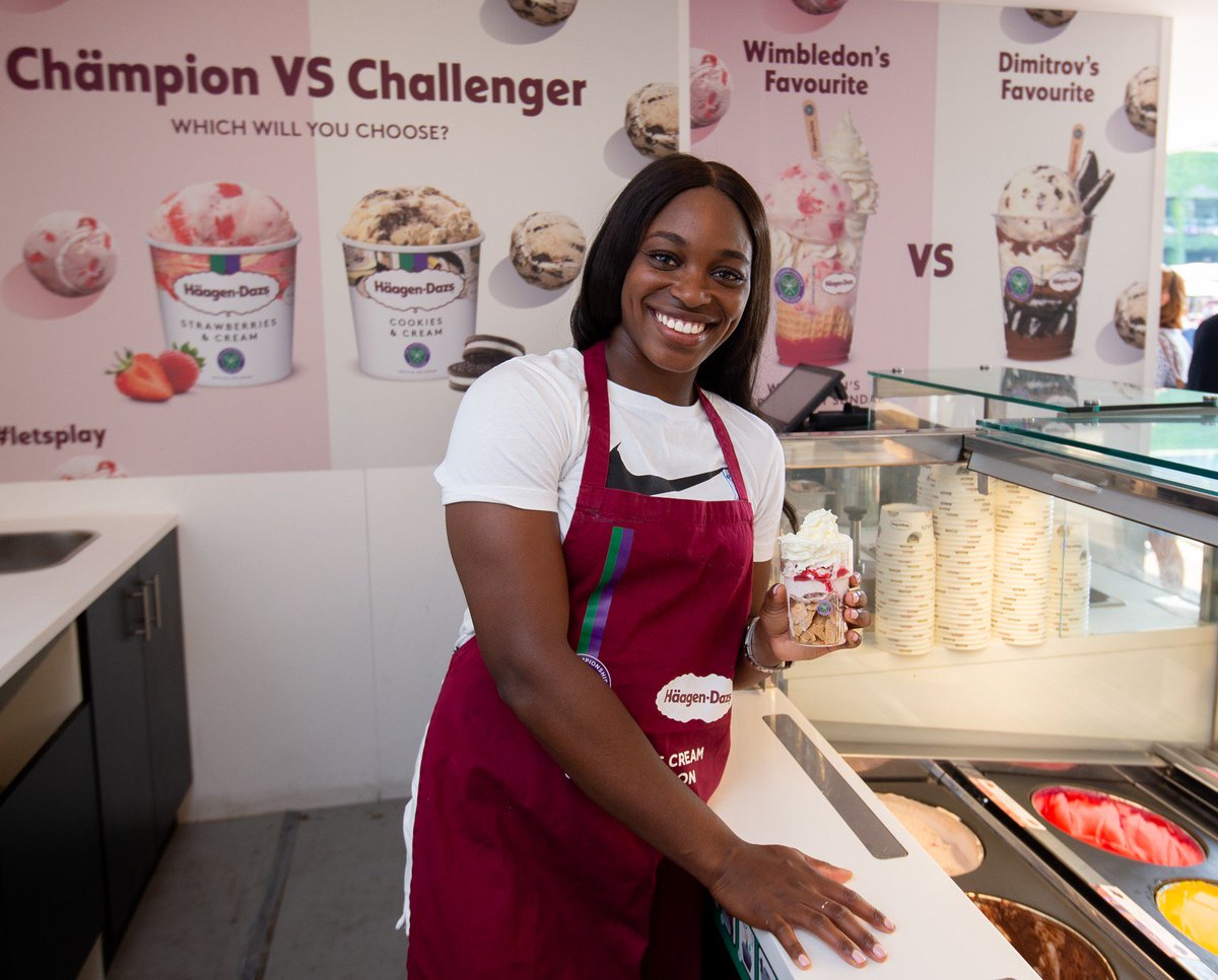 Big shout to US Open champion and our superfan @SloaneStephens who made the perfect Haagen-Dazs 'Strawberry Sloane-dae’ at our Wimbledon parlour today. #teamstrawberries #letsplay #wimbledon