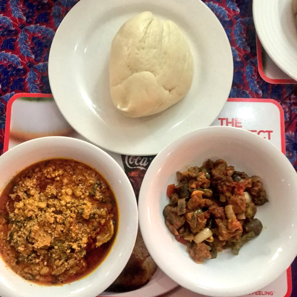 NupeMufasa's tweet photo. My first meal of the day.
Pounded Yam x Egusi soup x Asun #Jevenik https://t.co/vNFo6Wxezj