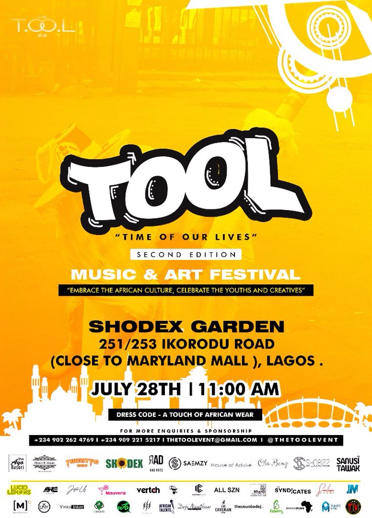 theToolFest's tweet photo. TOOL Fest : Lagos // 18 days to go 

Let’s vibe the African way 

Get your tickets at https://t.co/H9w2fU1tnO

https://t.co/JkI8S6Do49

 Follow @thetoolfest @theTOOLevent  #TOOL18 #TOOLfest #theTOOLfest #THETOOLFEST https://t.co/7CtOMsQiRl
