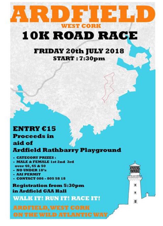 Great 10K in Ardfield on Friday July 20th @ 7.30pm. <a href="/RunninginMunste/">Running in Munster</a> <a href="/teamrunireland/">RunIreland.com</a> <a href="/RunConnaught/">Running in Connaught</a> <a href="/runningincork/">Running in Cork Blog</a> #chiptiming #titantiming #run ⏱🏃🏻