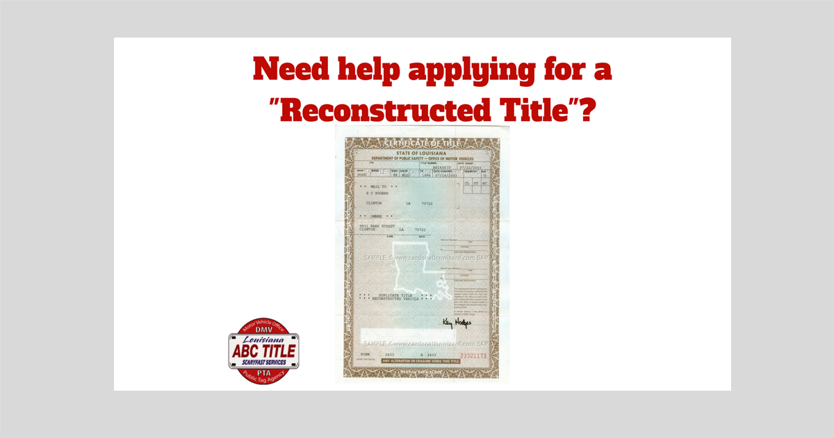 ABCCovington's tweet image. If you recently repaired your vehicle to safe and legal operating standards, it's time to apply for a reconstructed title. Call our office at (985) 893-8963 for assistance. abctitle.com/title-transfer… #autotitle #titletransfer #reconstructedtitle