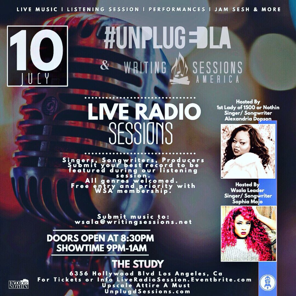 Kevin_AnR_Shine's tweet photo. #WSASquadUp2018  Tonight!! JULY 10 - #LosAngeles #California #WSALA  @UNPLUGD_LA @1500orNOTHIN  brings your LIVE RADIO SESSIONS @thestudyhwood , Live Music , Celebrity Guest ,  Food, Music Host @SophiaMoJo @alexandria1500  ..Performing-
@SmithTenette Don’t Miss it!! https://t.co/pkqpfRHGdl