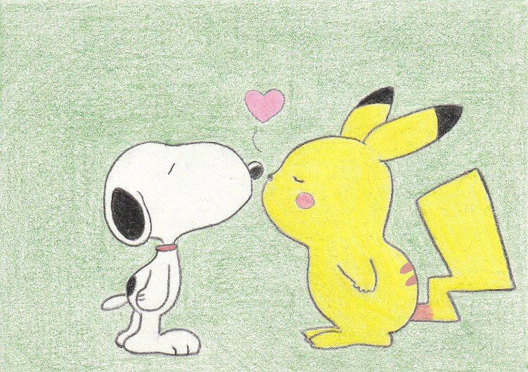 Sima キッス イラスト スヌーピー ピカチュウ Illustration Snoopy Pikachu Kiss