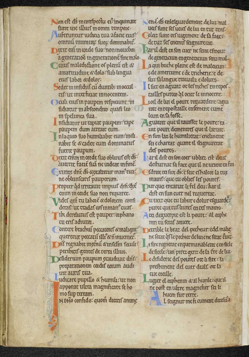 BLMedieval's tweet image. Now on display in the British Library's Treasures Gallery: this 12th-century bilingual Psalter, written in Latin and French #BLTreasures blogs.bl.uk/digitisedmanus…