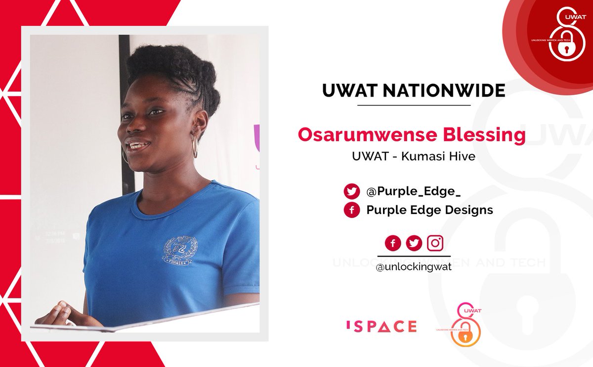 UnlockingWAT's tweet photo. Introduction Time: Meet Osarumwense Blessing, Founder of @Purple_Edge_ A Creative Startup into Web Design. #UWAT2018 #WomeninTech #Startups https://t.co/F2lBOLtSz5