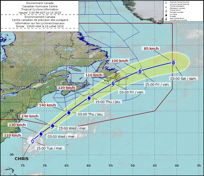 The Canadian #Hurricane Centre is tracking Tropical Storm #CHRIS. Stay up to date: ow.ly/dXAR30kTiTr #WeatherAlert #Hurricane #TropicalStorm