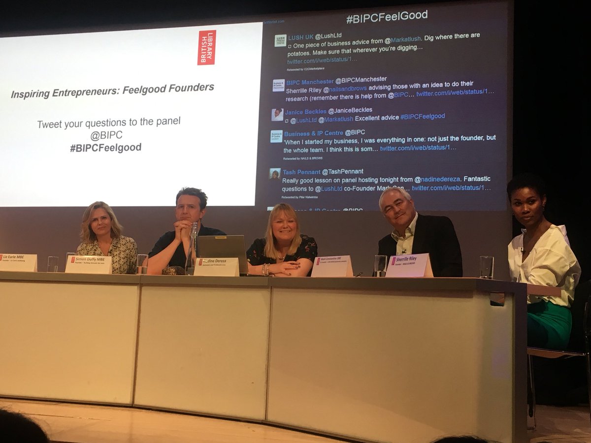 TashPennant's tweet photo. Question Time now with @LizEarle @bullddogskincare Simon Duffy @nadinedereza @LushLtd co founder Mark Constantine @nailsandbrows Sherrille Riley @britishlibrary #BIPCFeelgood @TashPennant @JaniceBeckles @PilarOfSociety https://t.co/tf32priXii
