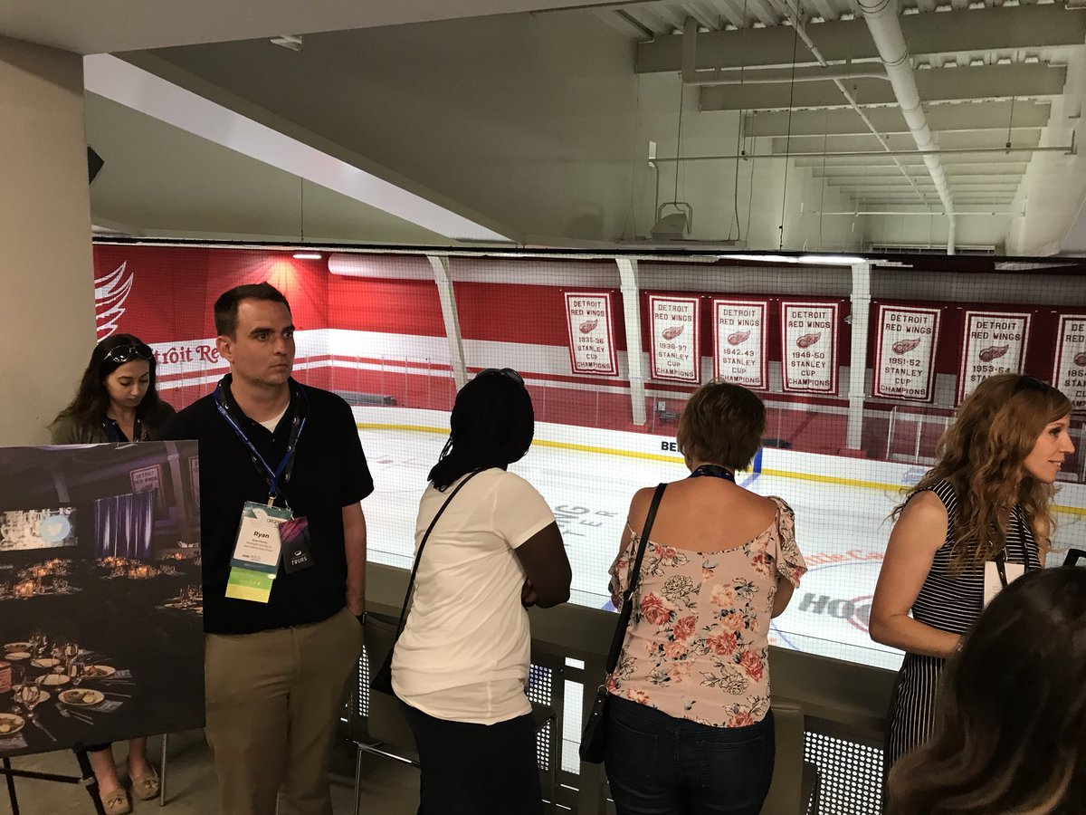 mattbach's tweet photo. Belfor Training Center underneath Little Caesars Arena. #orgpro @mymsae These are the original championship banners. Ice is kept 12 degrees and pucks kept 14 degrees all year. https://t.co/nGA0yMZGLn