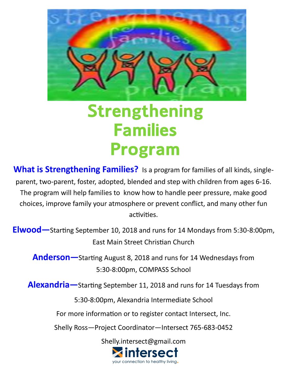 intersect_inc's tweet image. Intersect will be starting our Strengthening Families Program in August and September, in Anderson, Elwood and Alexandria!! If you or someone you know is interested please contact us to get signed up for the next session!