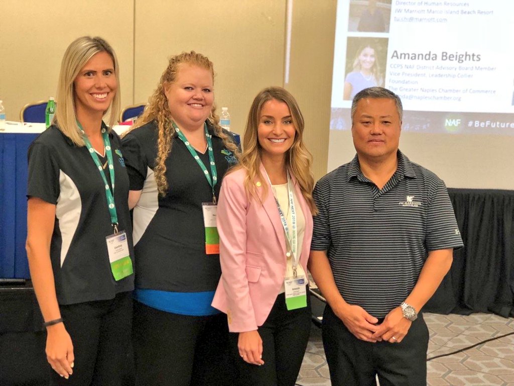 CCAcademies's tweet photo. Presenting at #NAFNext2018 about growing community partnerships and work-based learning with our advisory members, Tu Chi with @JWMarcoIsland and Amanda Beights with @NaplesChamber. @collierschools #BeFutureReady https://t.co/XPR1k6TcNy
