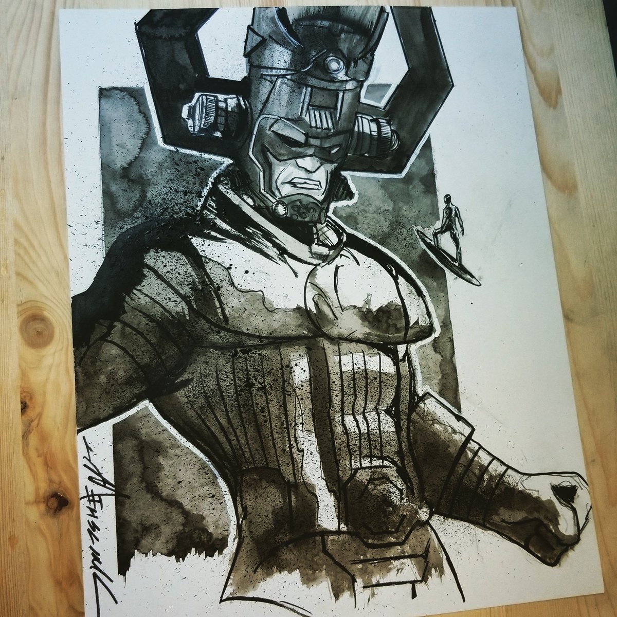CartoonCaveman's tweet photo. Galactus and Surfer commission for O Comic Con ink/wash #marvel #galactus #silversurfer #ocomicon https://t.co/Vq1lC1s9Ky