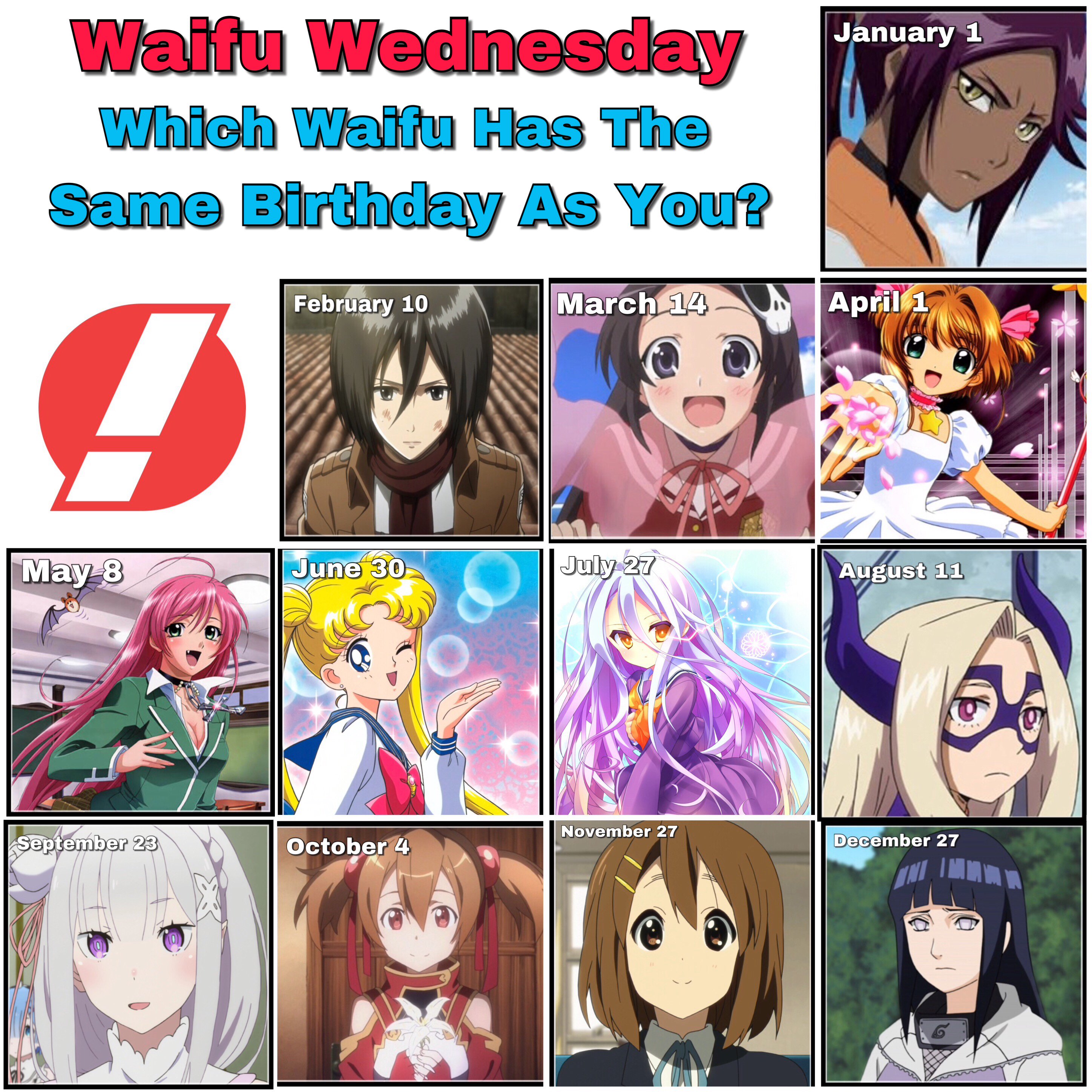 December Anime Birthday Calendar