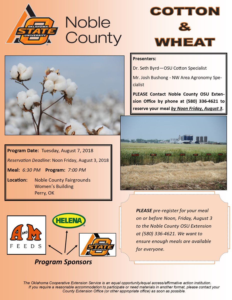 Noble County OSU AG on Twitter "Cotton and Wheat meeting planned in