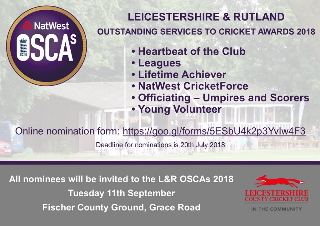 🚨 1️⃣0️⃣ days left 🚨
🙌 Help us recognise and reward the volunteers at your cricket or community club!! 
🏆 NatWest OSCAs 
Nomination 👇🏻
✍️ ow.ly/L3Xa30kycx4 
❌📅 20th July

#OSCAS18