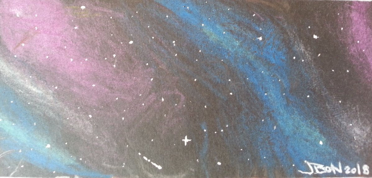 JBon20's tweet photo. #CosmicSpace #sketch done on 2x4 black card stock. #space #finalfrontier #SargentWatercolorPencils #drawing #sketchbook #art https://t.co/qpzNsQNMN0