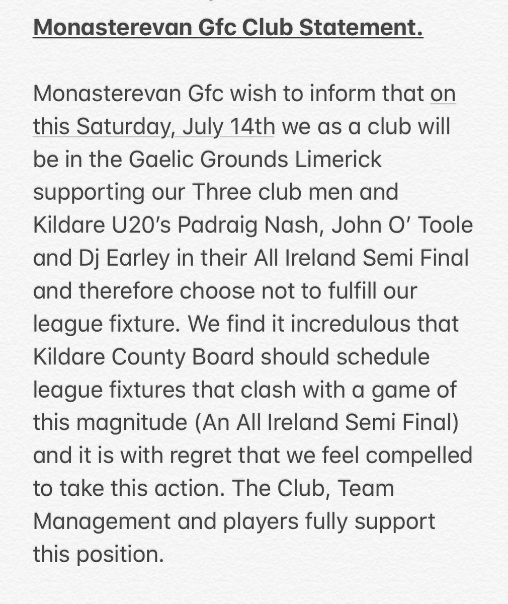 Monasterevan Gfc Club Statement.