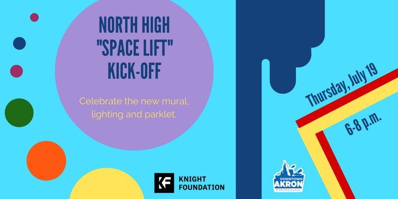 downtownakron's tweet photo. During #3rdThursdayAkron next week check out the N. High St. #spacelift complete with painted murals, new lighting, seating and #downtownAkron's first parklet. We'll also have live music, food and a chance to meet artists involved in the project. #Akron #KnightCities https://t.co/Qj4G0Pqhew