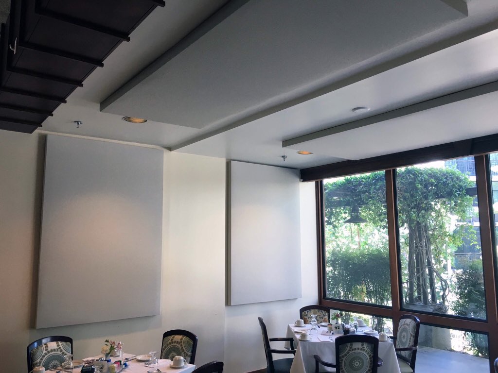 We treated this restaurant with some of our panels and ceiling clouds. 
#restaurant #bar #acoustic #sound #treatment #panels #handmade #recording #studio