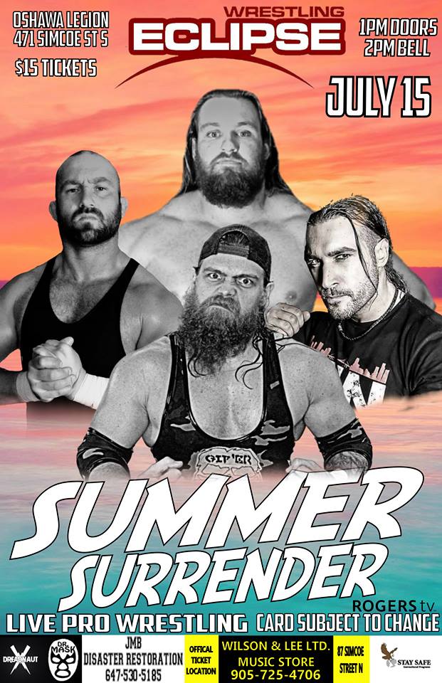 PWEclipse's tweet photo. tickets available at Wilson &amp; Lee Music until 3:30 pm Sat.July 14th

tickets available at the door  starting at 11 am Sun. July 15th

all tickets just  $15 #Oshawa Legion  1pm doors  2 pm  bell
event taped for broadcast on Rogers TV Durham https://t.co/qNomAxJVUt