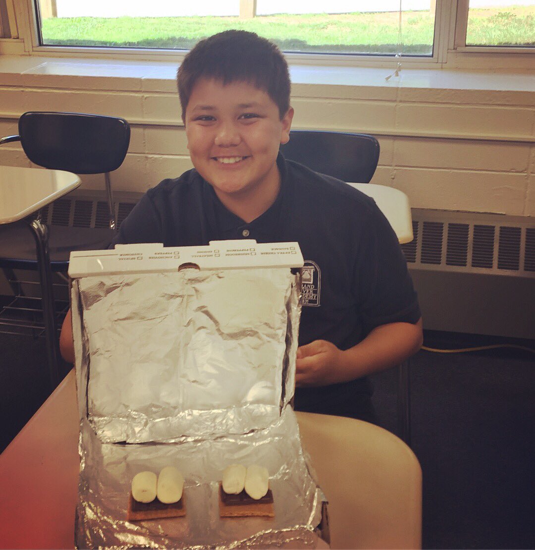 STMChancellors's tweet photo. Mrs. Glover’s STEAM students harnessed heat from the sun using a pizza box and tinfoil to create a solar oven and bake s’mores! Look at that deliciously melted chocolate! 😋 #stmchancellors #stmlife #funinthesun #smores #steamclass #handson #learninghandson #solarpower #solaroven https://t.co/30cDkXAY2y
