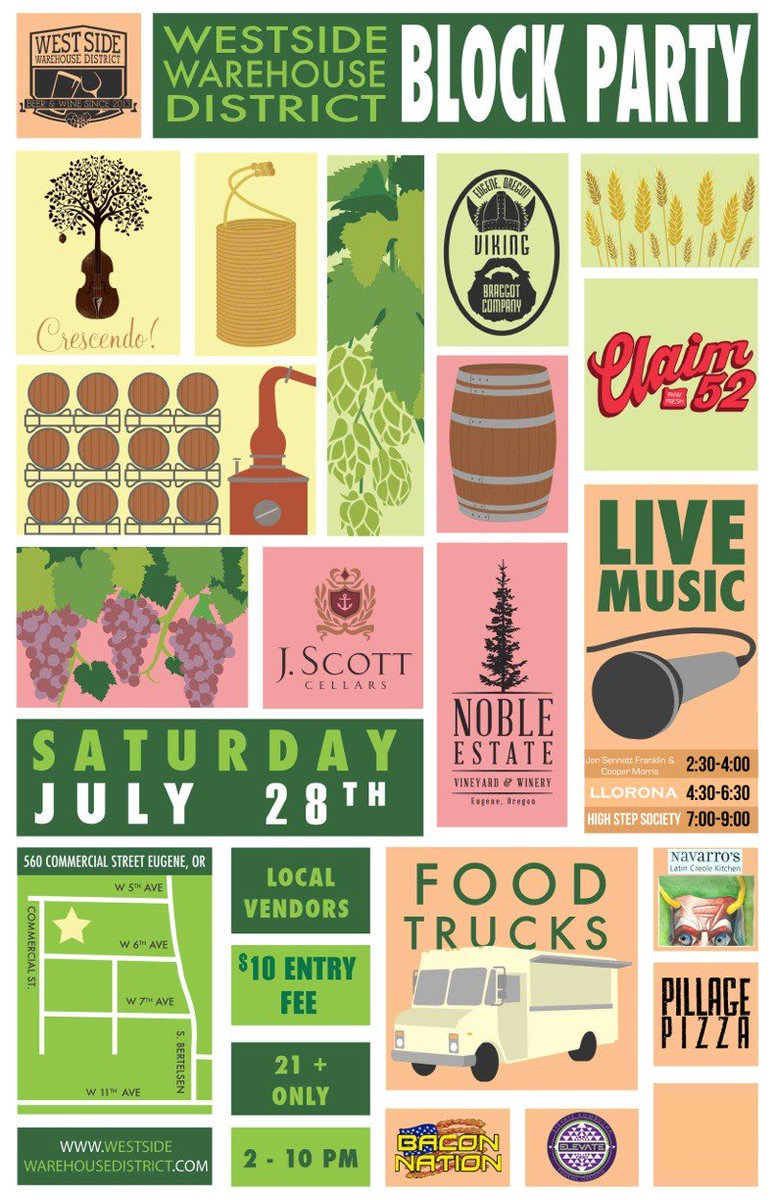 Noble Estate Winery (@nobleestate) on Twitter photo 2018 Westside Warehouse District Block Party is coming up on July 28th. Featuring <a href="/NobleEstate/">Noble Estate Winery</a> <a href="/Claim52Brewing/">Claim 52 Brewing</a> <a href="/CellarsJ/">J. Scott Cellars</a> <a href="/crescendospirit/">Fireside Distillers</a> <a href="/VikingBraggot/">Viking Braggot Co.</a> plus food trucks, henna, kombucha, wine pong, live music, and more. 2018 Westside Warehouse District Block Party is coming up on July 28th. Featuring <a href="/NobleEstate/">Noble Estate Winery</a> <a href="/Claim52Brewing/">Claim 52 Brewing</a> <a href="/CellarsJ/">J. Scott Cellars</a> <a href="/crescendospirit/">Fireside Distillers</a> <a href="/VikingBraggot/">Viking Braggot Co.</a> plus food trucks, henna, kombucha, wine pong, live music, and more.