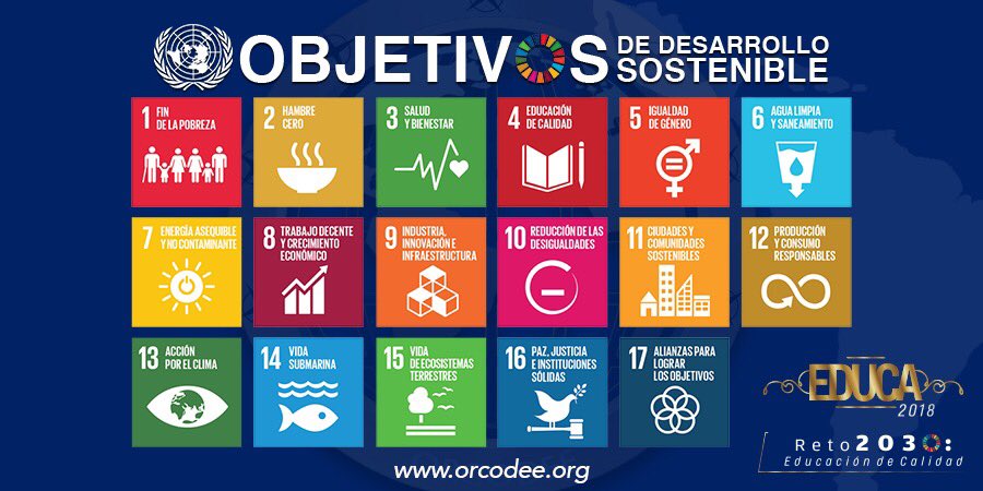 LaORCODEE's tweet photo. Conoce los 17 Objetivos de Desarrollo Sostenible que fueron planeados en la Agenda 2030 de la ONU en 2015 en Nueva York, de la cual México fue un importante participante. #MéxicoReto2030 #ORCODEE #EDUCA2018 https://t.co/gmvv6Lb1iS