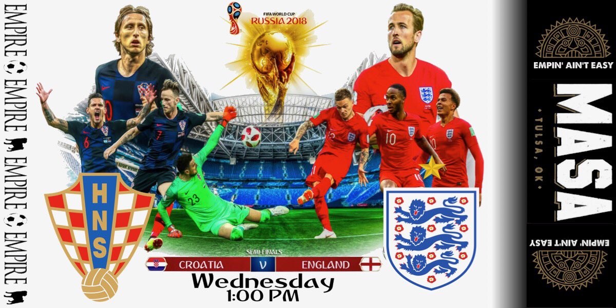 Tomorrow we find out who will be playing in the World Cup Final. Come watch #Croatia 🇭🇷 vs #England 🏴󠁧󠁢󠁥󠁮󠁧󠁿 
We will have <a href="/MasaTulsa/">Masa Tulsa</a> serving up more empanadas tomorrow. #TakeALongLunch #Tulsa