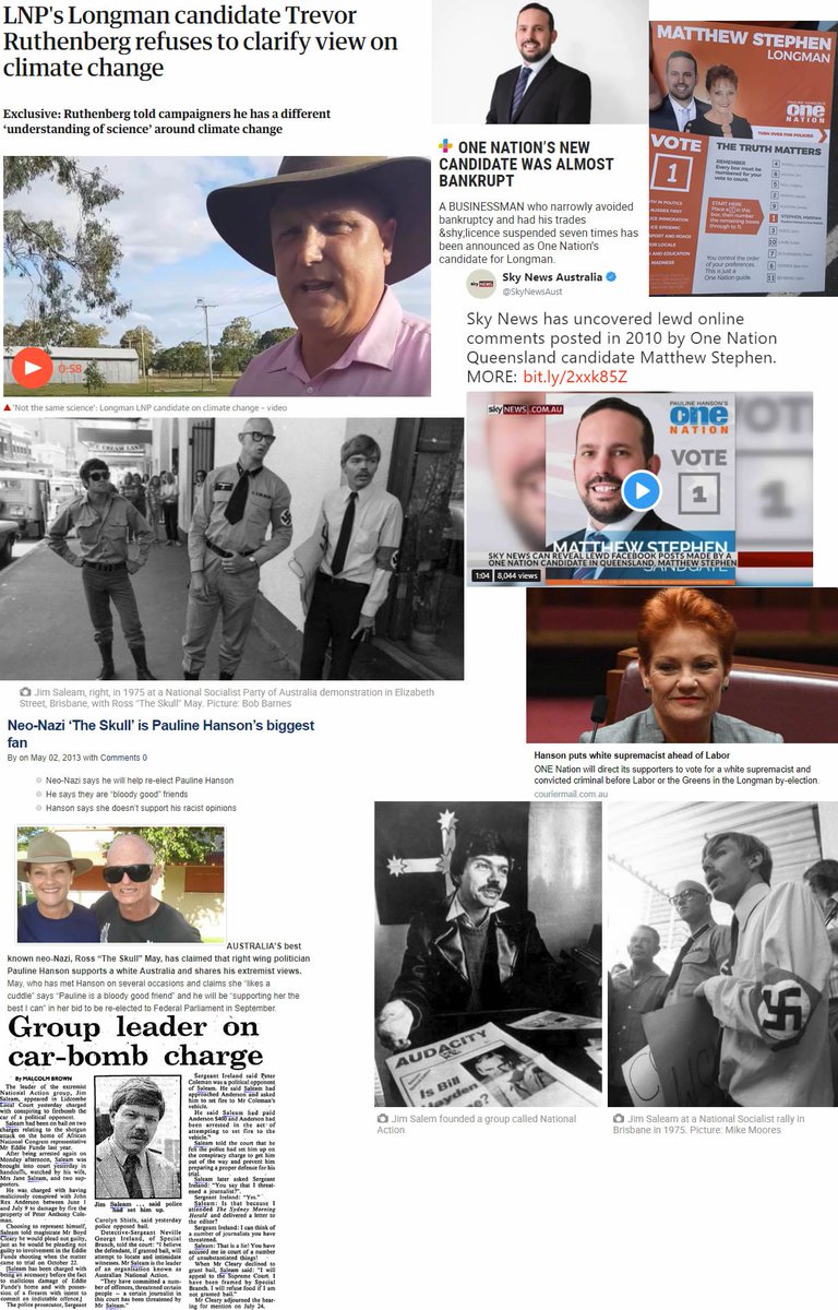 Qldaah's tweet image. #LongmanVotes Pauline Hanson's preferences in the Longman byelection are grim: Climate change deniers, Newmanists, misogynists, homophobes, racists, Nazis, terrorists and criminals. #auspol #qldpol