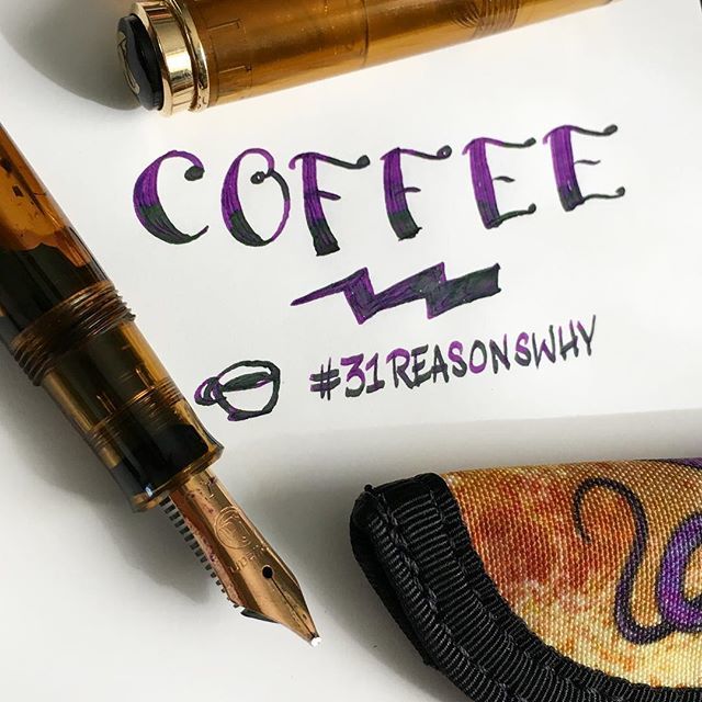 InkJournal's tweet photo. Today, for the #31reasonswhy post, I went matchy matchy with the inktopus @rickshawbags pen sleeve and inked up a @pelikan_international M200 cognac with @krishnainks Anokhi. Cheers! #☕️ it’s what keeps me perky instead of jerky. .
.
#fountainpen #fp… https://t.co/Xjl7QKzs2r https://t.co/3Wmd1A5WhQ